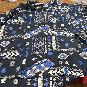 Vintage Summa Silk Black & Blue Geometric Print Long-Sleeve Men’s Shirt